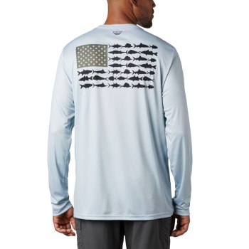 Columbia Muške Majice S Kapuljačom - Terminal Tackle PFG Fish Flag Long Sleeve Sive | DFUB-46350